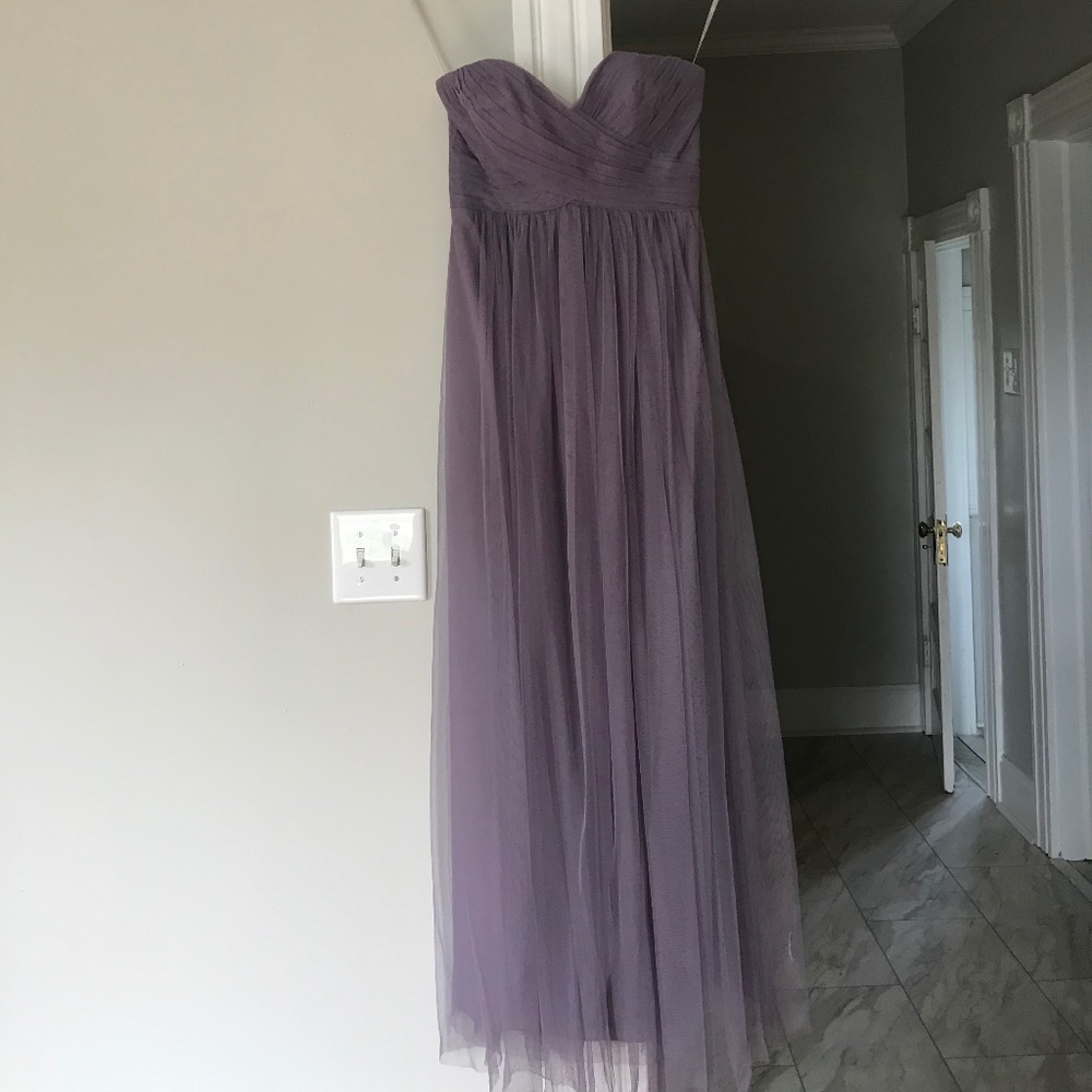 Purple Strapless Tulle Overlay Maxi Dress